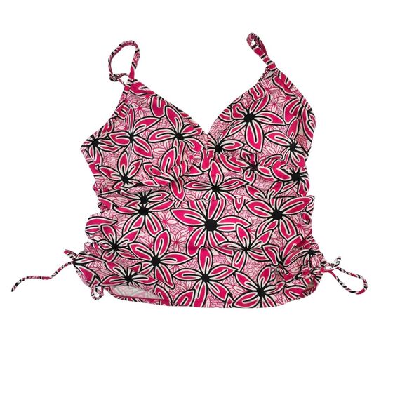 Sonoma Tankini Top 16 Pink Floral Hibiscus Print Ruched Adjustable Swimwear - Picture 5 of 8
